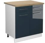 Vicco K&uuml;chenunterschrank Fame-Line Dunkelblau Hochglanz/Wei&szlig; 80 cm AP Eiche