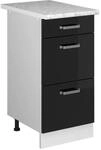 Vicco K&uuml;chenunterschrank R-Line Schwarz Hochglanz/Wei&szlig; 40 cm mit Schubladen AP