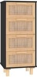 vidaXL Sideboard Schwarz 40x30x90cm Massivholz Kiefer und Natur-Rattan 345643