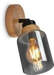 Brilo Wandleuchte Hema 1-flammig Schwenkbar Holzbasis E27 Fassung Rauchglas