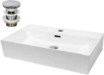 ECD Germany Waschbecken 515x360x130 mm aus Keramik Wei&szlig; inkl Ablaufgarnitur