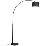 QAZQA Moderne Bogenlampe Schwarz mit Schwarzem Stoffschirm Arc Basic