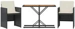 vidaXL 3-Tlg Bistro-Set mit Kissen Schwarz Poly Rattan 365068
