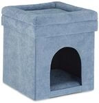Relaxdays Katzenh&ouml;hle Hocker MDF Grau Faltbar mit Kissen 42 cm x 38 cm x 38 cm 2,7