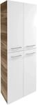 Fackelmann Doppel-Hochschrank Verona 60 cm Innenschub Nussbaum/Wei&szlig; Hochglanz