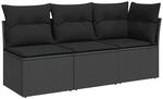 vidaXL Gartensofa mit Kissen 3-Sitzer Schwarz Poly Rattan 365987