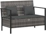 vidaXL Gartenbank 2-Sitzer mit Kissen Grau Poly Rattan