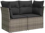 vidaXL Gartensofa 2-Sitzer mit Kissen Grau Poly Rattan 366137