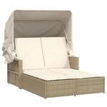 vidaXL Doppel-Sonnenliege mit Dach und Auflagen Beige Poly Rattan 365810