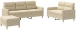 vidaXL 3-Tlg Sofagarnitur mit Kissen Creme Stoff 3201610
