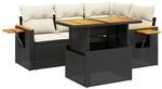 vidaXL 5-Tlg Garten-Sofagarnitur mit Kissen Schwarz Poly Rattan 3273499