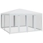 vidaXL Partyzelt mit 8 Mesh-Seitenteilen Wei&szlig; 4x4 m HDPE 4010061