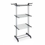 Relaxdays W&auml;schest&auml;nder Turm Eisen Kunststoff Grau Rollbar Klappbar 179 cm x 126 cm