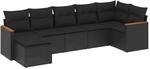 vidaXL 7-Tlg Garten-Sofagarnitur mit Kissen Schwarz Poly Rattan 3226188