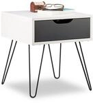 Relaxdays Nachttisch MDF Eisen Wei&szlig; Grau mit Schublade 44 cm x 40 cm x 40 cm