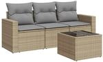 vidaXL 4-Tlg Garten-Sofagarnitur mit Kissen Beige Poly Rattan 3251006