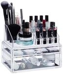 Relaxdays Make-up Organizer Acryl Transparent mit 2 Schubladen 19 cm x 23,5 cm x 14
