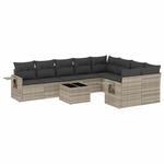 vidaXL 10-Tlg Garten-Sofagarnitur mit Kissen Hellgrau Poly Rattan 3252989
