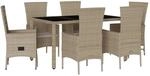 vidaXL 7-Tlg Garten-Essgruppe mit Kissen Beige Poly Rattan 3277578