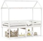 vidaXL Hochbett mit Dach Wei&szlig; 90x190 cm Massivholz Kiefer2100870