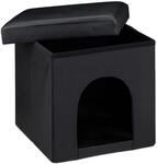 Relaxdays Hundebox Sitzhocker Kunstleder Schwarz Faltbar Belastbar bis 300 kg 38 cm x