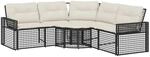 vidaXL Gartensofa in L-Form mit Kissen und Fu&szlig;bank Schwarz Poly Rattan 365892