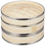 Relaxdays Dampfgarer Bambus Natur 2 Etagen 15,5 cm x 25,5 cm 800 g