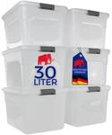 Proregal Aufbewahrungsbox Mit Deckel 30L 6er Set Klein Transparent Stapelbar