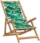 vidaXL Strandstuhl Klappbar Blattmuster Massivholz Eukalyptus Stoff