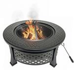 Relaxdays Feuerschale Stahl Schwarz Mit Grillrost und Funkenschutz 50 cm x 81 cm x 81