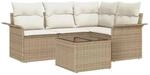 vidaXL Garten-Sofa-Set mit Kissen mit Speicher 5-Tlg Beige Poly Rattan 3354020