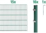 Metallzaun Grund-Set Doppelstabmatte verz. Gr&uuml;n beschichtet 15 x 2 m x 1,6 m
