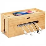 Relaxdays Kabelbox Bambus Natur Mit Ablage 16 cm x 34 cm x 13,5 cm 900 g