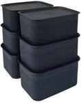 Relaxdays Aufbewahrungsboxen 6er Set Kunststoff Schwarz mit Deckel Stapelbar