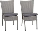 MCW Poly-Rattan Stuhl G19 2er-Set Grau Kissen Dunkelgrau