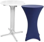 Beautissu Bellini Stehtisch &Oslash; 80cm Wei&szlig; mit Stella Stehtischhusse &Oslash; 80cm Blau