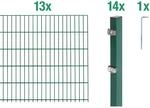 Metallzaun Grund-Set Doppelstabmatte verz. Gr&uuml;n beschichtet 13 x 2 m x 1,6 m