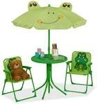 Relaxdays Kindersitzgruppe Eisen Kunststoff Polyester mit Schirm Frosch 53 cm x 36 cm