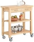 SoBuy Servierwagen mit 2 Ablagen K&uuml;chenwagen K&uuml;chenregal Kautschukholz 80x90x40cm