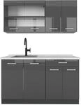 Vicco R-Line Singlek&uuml;che Anthrazit Hochglanz/Anthrazit 140 cm AP Marmor ohne