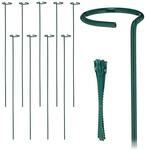 Relaxdays Pflanzst&auml;be 10er Set Stahl Dunkelgr&uuml;n Mit Ring 80 cm x 6 cm 140 g