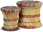 vidaXL Hocker mit Chindi-Details 2 Stk Mehrfarbig Bambus 244216