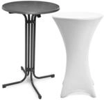 Beautissu Bellini Stehtisch &Oslash; 70cm Grau mit Stella Stehtischhusse &Oslash; 70cm Wei&szlig;