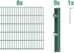 Metallzaun Grund-Set Doppelstabmatte verz. Gr&uuml;n beschichtet 8 x 2 m x 0,8 m