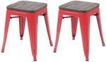 MCW 2x Hocker A73 Inkl. Holz-Sitzfl&auml;che Rot