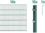 Metallzaun Grund-Set Doppelstabmatte verz. Gr&uuml;n beschichtet 14 x 2 m x 1,6 m