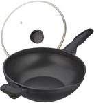 Relaxdays Wokpfanne mit Deckel Aluminium Schwarz Antihaftbeschichtet 57,5 cm x 31,5