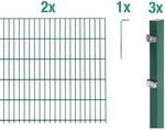 Metallzaun Grund-Set Doppelstabmatte verz. Gr&uuml;n beschichtet 2 x 2 m x 0,8 m
