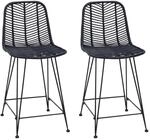 vidaXL Barstuhl 2 Stk Schwarz 44,5 x 54,5 x 97,5 cm Rattan und Eisen 42011548