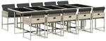 vidaXL 11-Tlg Garten-Essgruppe mit Kissen Hellgrau Poly Rattan 3211295